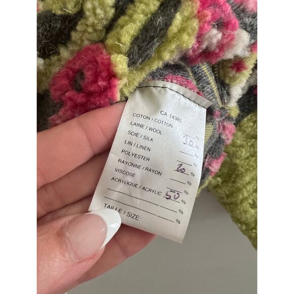 tLb Design Wool Blend Jacket Sweater Wearable Art Abstract Green Pink Small JL - Picture 5 of 7